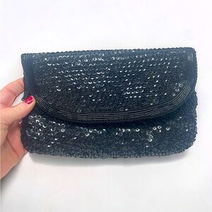 Vintage Black beaded Sequin Clutch Evening Purse, Sequins, Cocktail purse bag
